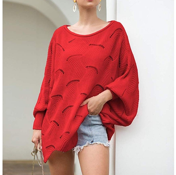 New Sweet Heart Oversized Scalloped Poncho Sweater - Picture 2 of 7